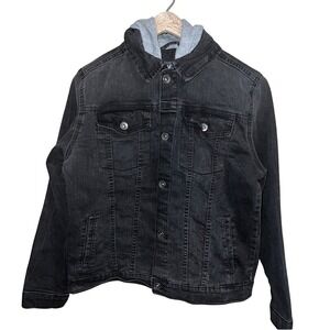 The Childrens Place Kids Boys Girls Black Denim Jean Jacket With Hoodie Size 14